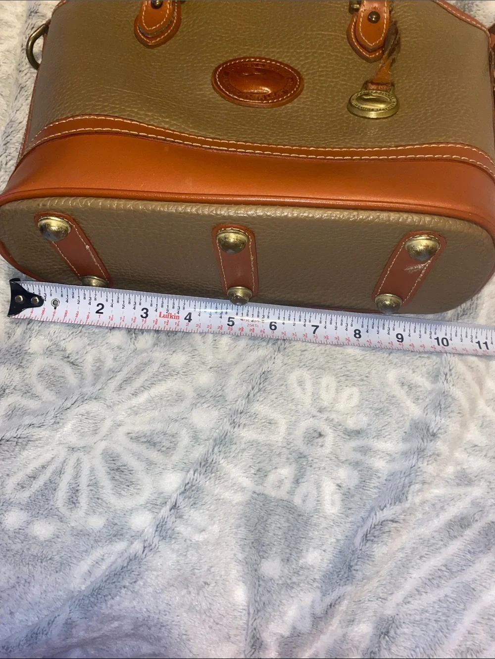 Dooney & Bourke Olive Pebbled Leather Satchel with Tan Trim